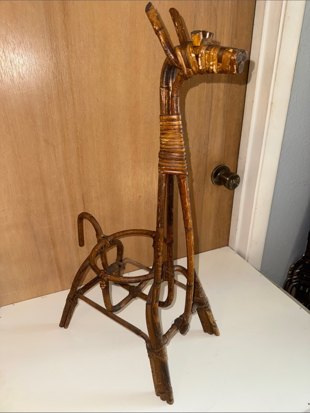 Vintage Handcrafted Rattan Giraffe Plant Holder BOHO Decorative Art